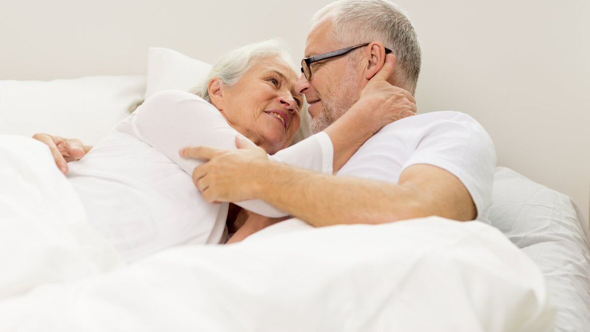 a mature couple in bed and a man with increased potential